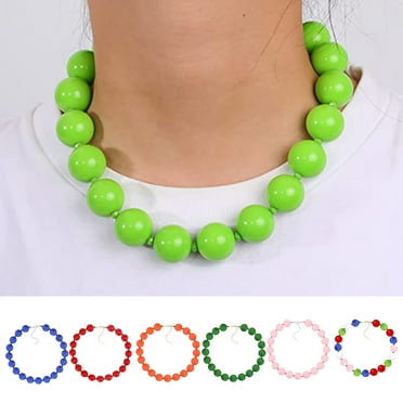 Naierhg Women Necklace Simple Style 19 Bubblegum Beads Extension Chain Gift Unisex Colorful Beaded Couple Clavicle Necklace for Dating