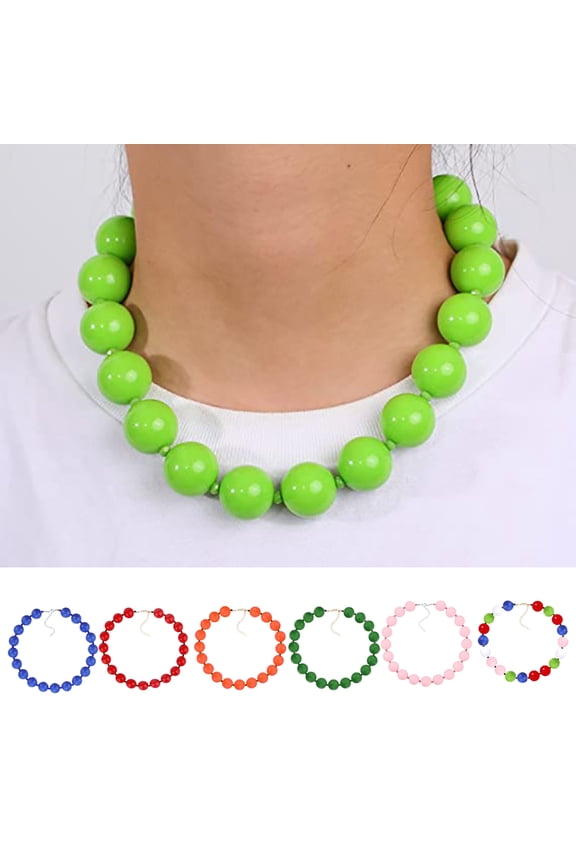 Women Necklace Simple Style 19 Bubblegum Beads Extension Chain Gift Unisex Colorful Beaded Couple Clavicle Necklace for Dating