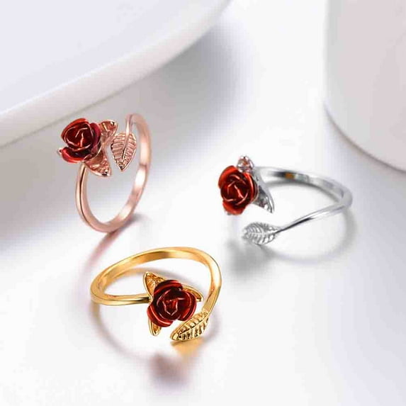 Naierhg Women Rose Flower Open Finger Ring Adjustable Wedding Engagement Jewelry Gift
