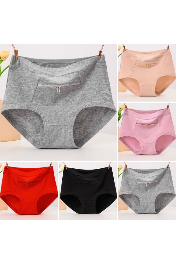 Women Underwear Anti-theft Zipper Pocket High Waist Seamless Stretch Breathable Cotton Middle-aged Mom Grandma Brief Panties Underpants