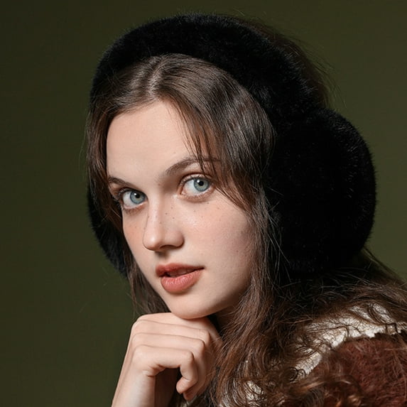 Naierhg Women Winter Earmuffs Faux Fur Thick Cozy Solid Color Elastic Lightweight Anti-slip Foldable Ear Protection Ear Cover Outdoor Ear Warmers for Winter Pink