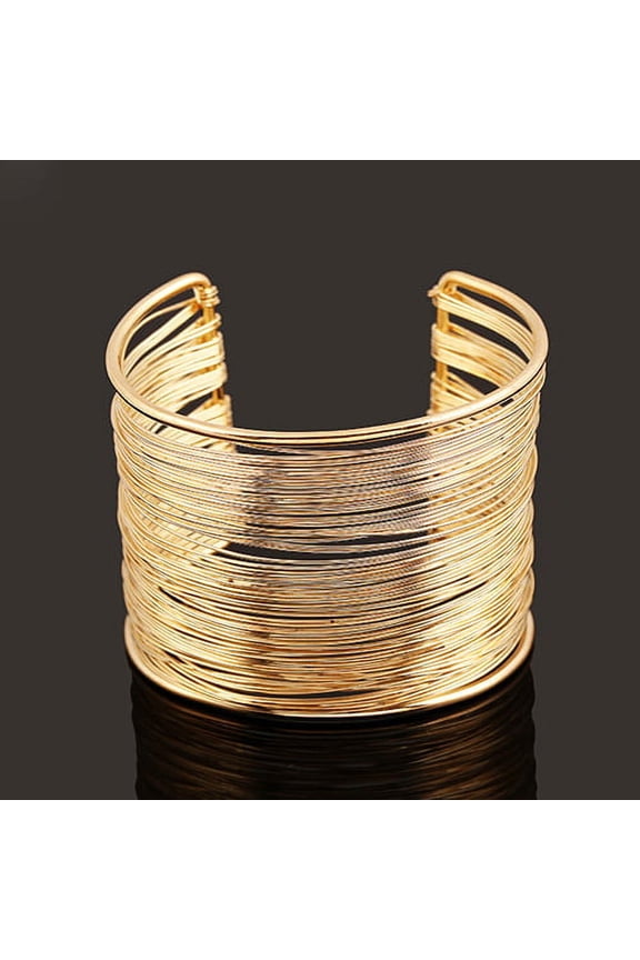 Women's Multilayer Metal Wires Strings Open Bangle Wide Cuff Bracelet