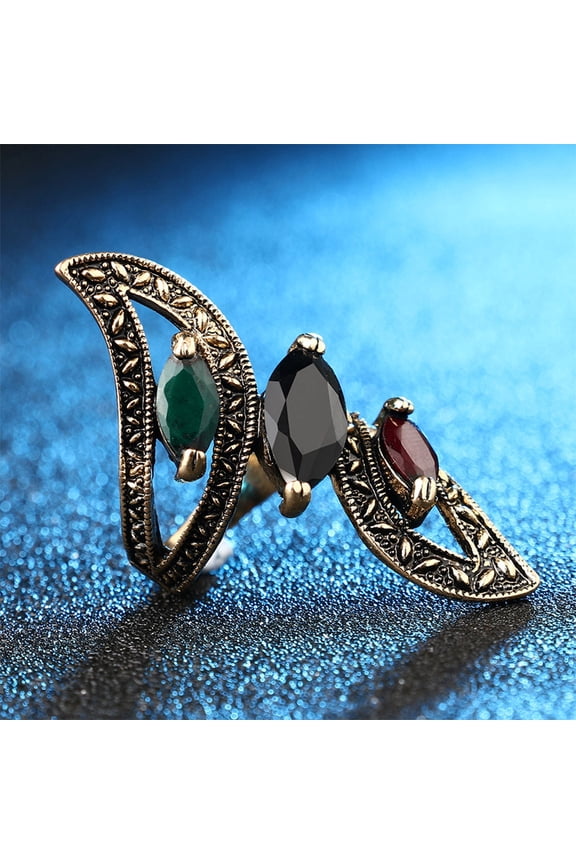 Women's Turkish Style Vintage Colorful Resin Carved Hollow Knuckle Midi Ring US 10