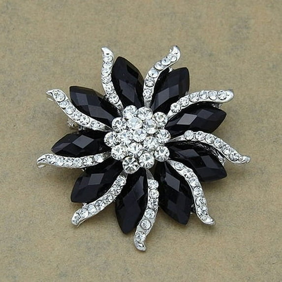 Naierhg Women's Xmas Gift Blossom Flower Brooch Black Crystal Rhinstones Collar Pin