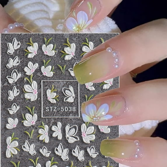 Nail Accessories 6pcs 5D Camellia Nail Stickers for Acrylic Nail Design and Decoration