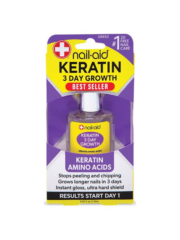 Keratin 3 Day Growth, Keratin Amino Acid Nail Treatment for Soft, Weak, Peeling & Chipping Nails, Vitamin B5 + Vitamin E, Ultra-Hard Glossy Finish, 0.55 FL oz
