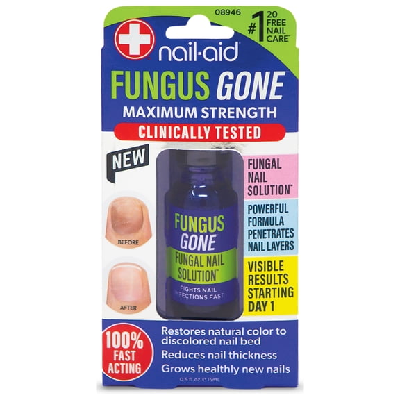 Nail-Aid Fungus Gone Maximum Strength, Deep-Penetrating Nail Serum for Discolored, Thick, Brittle & Cracked Nails, Undecylenic Acid + Tea Tree, Lemon Eucalyptus, Rosemary & Clove Oils, 0.5 FL oz