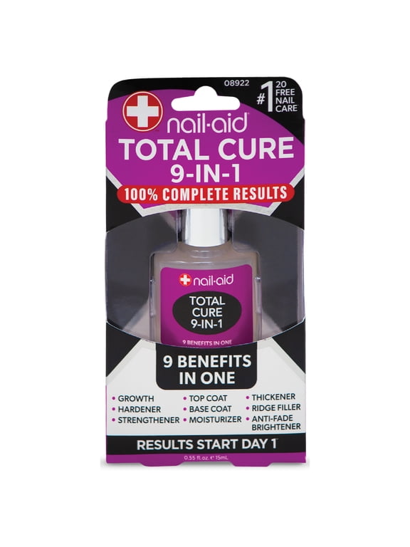 Total Cure 9-in-1, Multi-Benefit Nail Strengthener for Thin, Brittle, Split, Peeling & Breaking Nails, Keratin + Iron + Avocado & Almond Oils, 0.55 fl oz