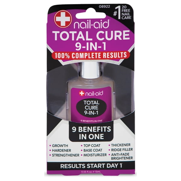 Nail-Aid Total Cure 9-in-1, Multi-Benefit Nail Strengthener for Thin, Brittle, Split, Peeling & Breaking Nails, Keratin + Iron + Avocado & Almond Oils, 0.55 fl oz
