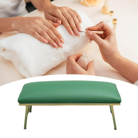 Nail Arm Rest Manicure Tool, Metal, Comfortable, Non Slip, Manicure Hand Rest Accessories for Salon Home Manicurist Nail Art Nail Technician Use Green