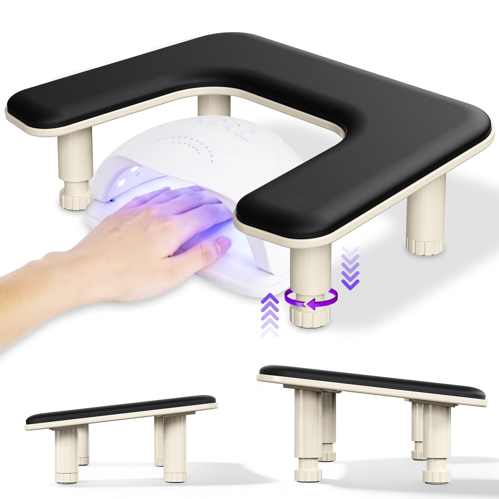 Nail Arm Rest with Height Adjustable Leg, U-shaped PU Leather Manicure ...