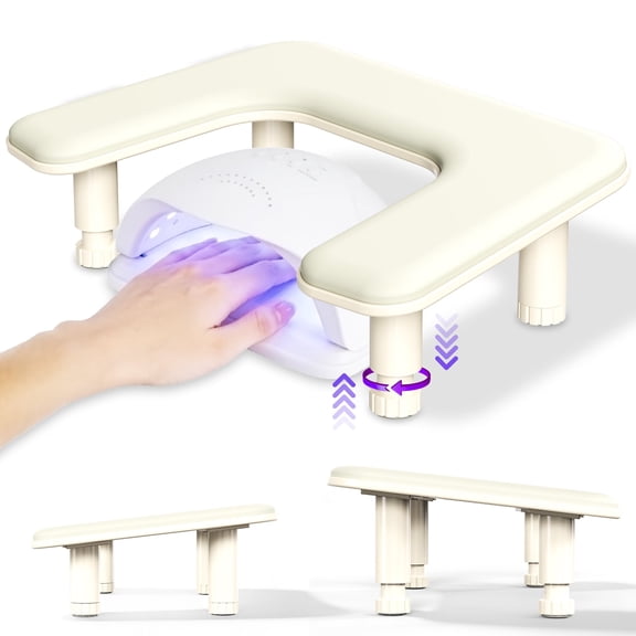 U-Shaped Manicure Arm Rest with Height Adjustable Leg, White