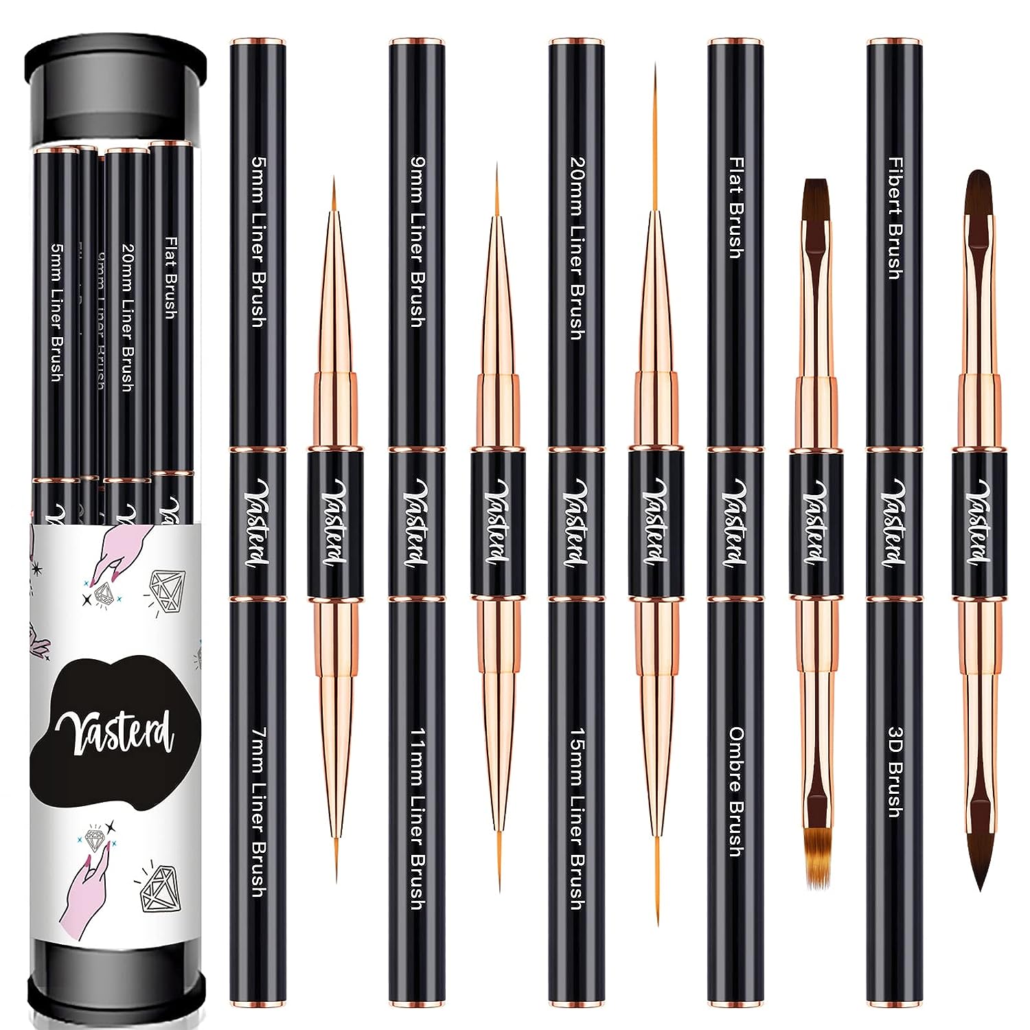 Beaute Galleria 5 Pieces Nail Art Brush Set with Liners and Striping