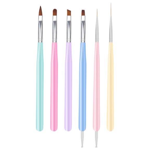 Nail Art Brushes, 6Pcs Nail Art Painting Tools with Nail Art Fine Liner Brush, Nail Design Painting Brushes Set, Builder Gel Brush, Nail Dotting Pen for Gel Polish Manicure Salon DIY, Multicolor