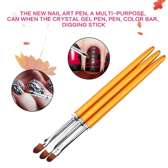 Nail Art Brushes, Gel Nail Pen, 3pcs UV Gel Acrylic Nail Art Detailing Pen Brushes Set, Soft Thin Brushes for Painting Flowers and Dotting, Reusable Nail Art Tool Set for Home Use