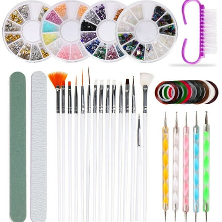 Nail Art Brushes, HEYMKGO Nail Pen Set, 3D Nail Art Paiting Polish Design Kit with 15 Nail Gel Brushes, Nail Dotting Pen 5pcs, 10 Adhesive Nail Striping Tape for False Acrylic Nails White