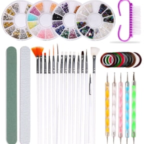 Nail Art Brushes, HEYMKGO Nail Pen Set, 3D Nail Art Paiting Polish Design Kit with 15 Nail Gel Brushes, Nail Dotting Pen 5pcs, 10 Adhesive Nail Striping Tape for False Acrylic Nails White