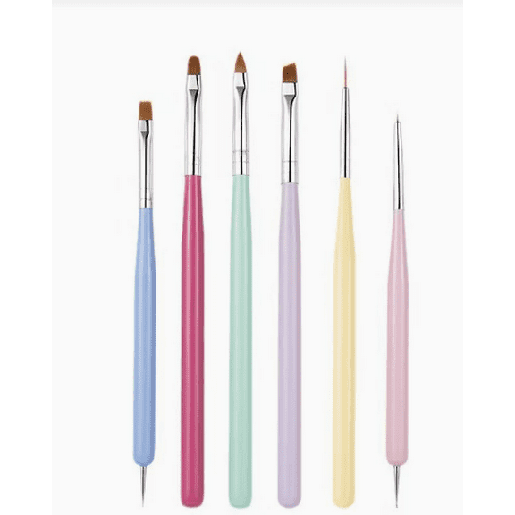 Nail Art Brushes Set - 6pcs -Ended Professional Nail Design Brushes for Gel, Polish, Acrylic & DIY Manicures at Home or Salon(1set-L)