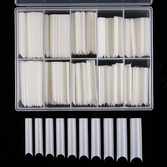 Nail Art C-Shaped Pipe Nail Art Extensions, Long Version, Semi-Adhesive Artificial Nails, 200 Pieces per Box, Long Bamboo Tube Nail Art.