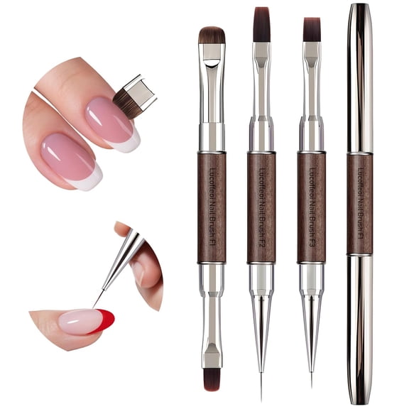 Nail Art Clean Up Brushes, Dual-End French Tip Brush 3PCS Set - Flat/Oval/Angled Dual Head Gel Nail Brushes for Polish Mistakes, Cuticle Cleaning, Acrylic & Polygel Nail Design Painting DIY Tools