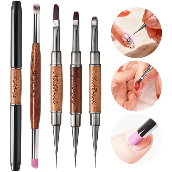 4Pcs Double-End Nail Art Brushes Kit -Multifunctional Detail Nail Art Tools Kit with Clean Up Brushes Dual-End French Tip Tool for Gel Nail Polish