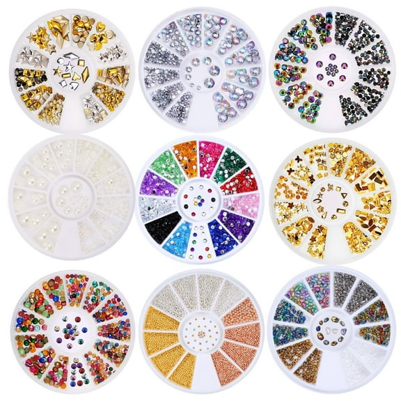 Nail Art Decor Accessories Nail Rhinestones and Metal Beads 6 Wheels