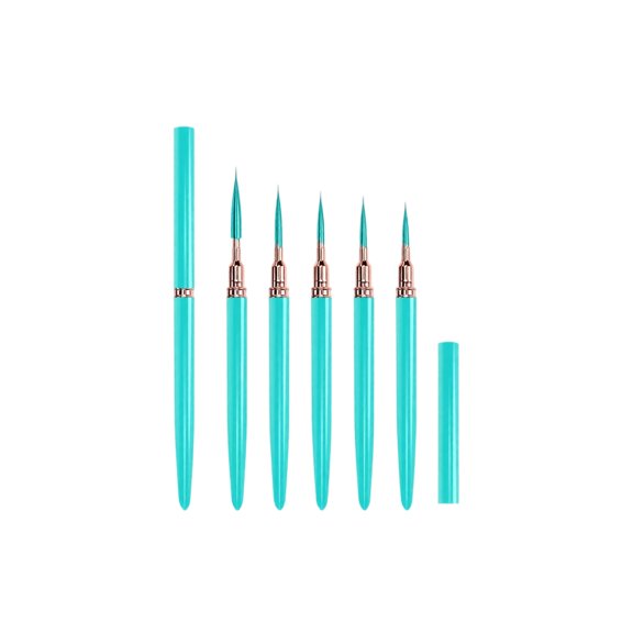 Nail Art Detailing Brush Set, 5-Pack 6.69 Inch Fine Tip Liner Brushes for Nail Painting, Turquoise