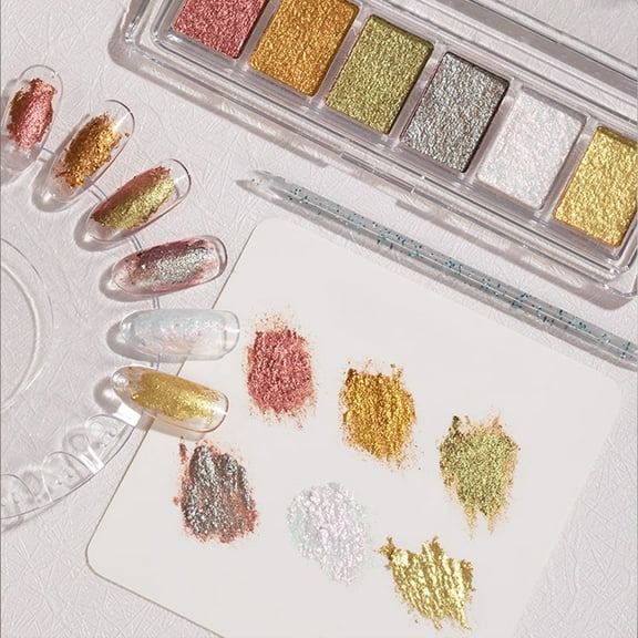 Nail Art Glitter ,Chameleon Nail Flakes Gold Leaf for Nails6 Colors Solid Metallic Chrome Nail Powder Set,Golden Foils Nail Art Decoration