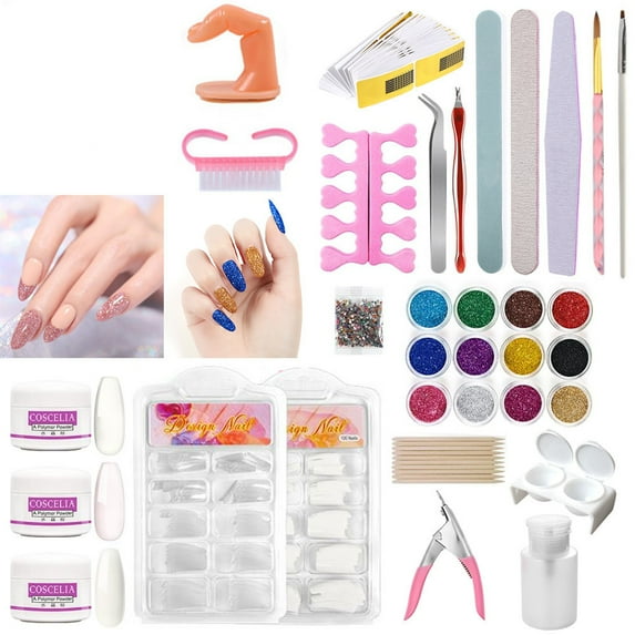 Nail Art Kit, Acrylic Powder Liquid Brush Glitter Clipper Primer File Nail Art Tips Set Kit Nail Care Nail Art Set