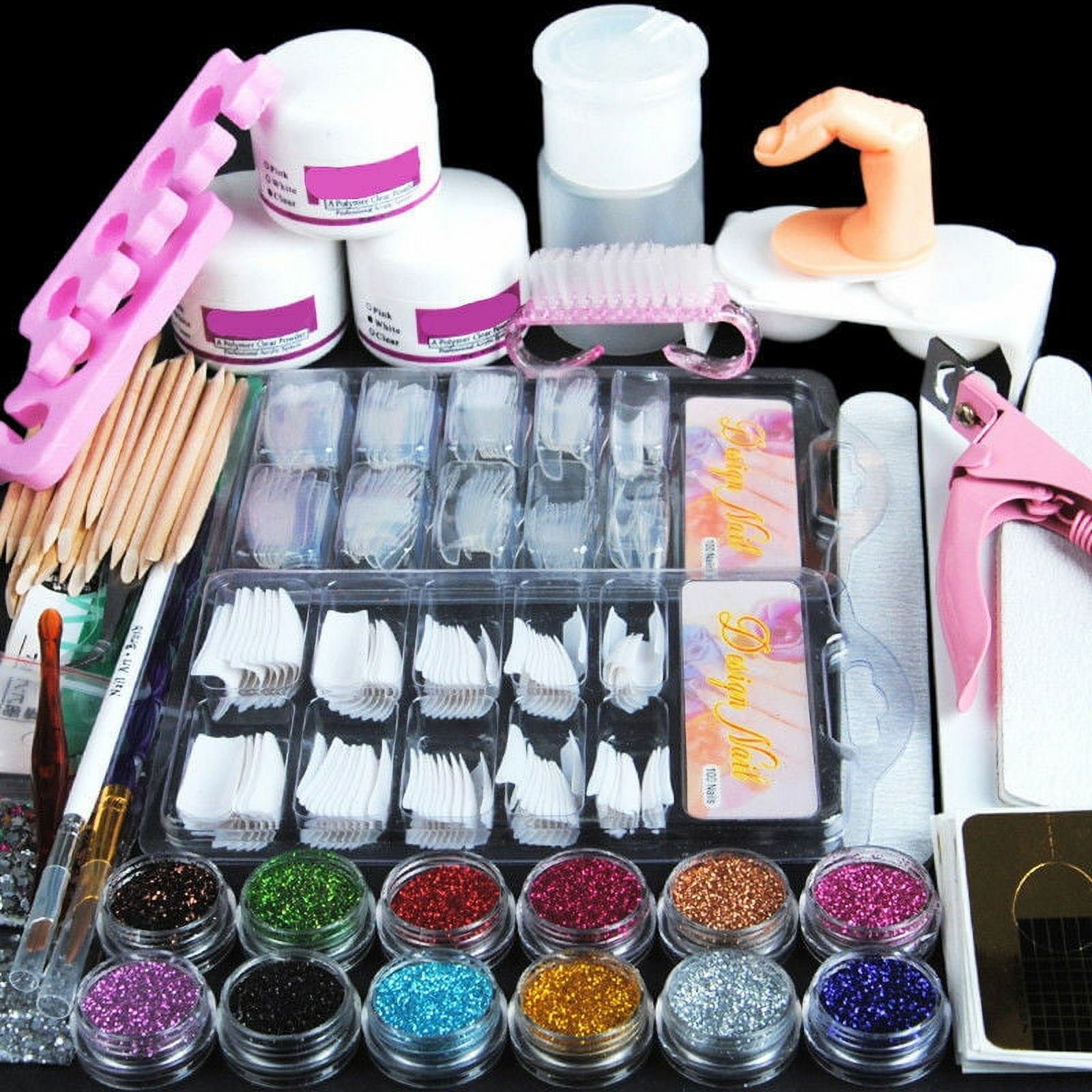 Hmount Deeroll Nail Art Kit, Acrylic Powder Liquid Brush Glitter Clipper Primer File Nail Art Tips Set Kit, Size: One Size