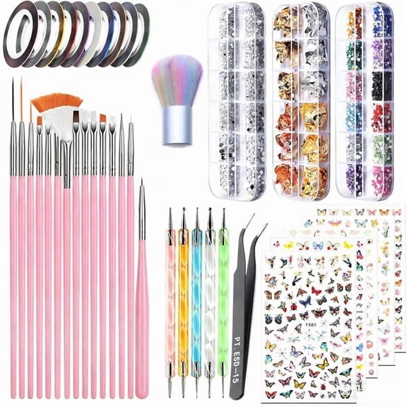 Nail Art Kit, START MAKERS Nail Kit for Beginners with Everything, Nail Design Kit Dotting Tools,  Nail Glitter, Nail Decoration Butterfly Heart Glitter Sequins, Foil Flakes, Nail Rhinestones