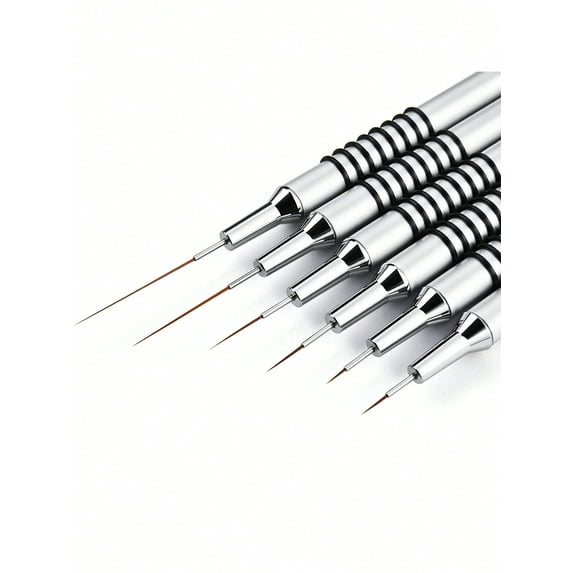 Nail Art Liner Brushes Set, 6Pcs Nail Art Design Brush Striping Thin Long Lines Dotting Drawing Pen, UV Gel Polish Painting Metal Handle Striper Brushes Size 5/7/9/11/20/25mm