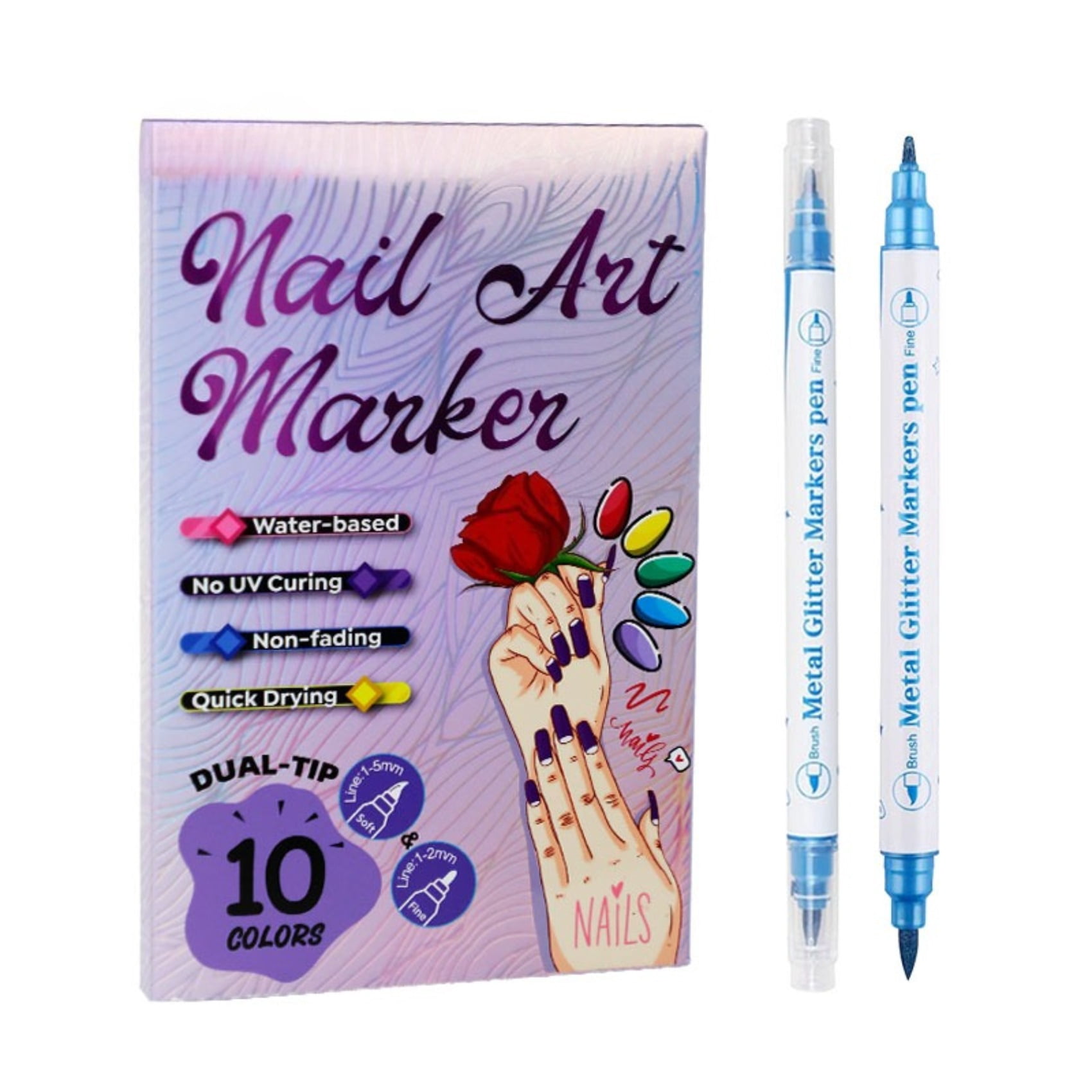 Nail Art Markers for Gel Nails 10 Colors Nail Art Pens Set,2026 Christmas Gift DIY Nail Art Marker Drawing Painting Liner Pen for Home Salon,Quickly Dry Nail Art Nail DIY Decoration