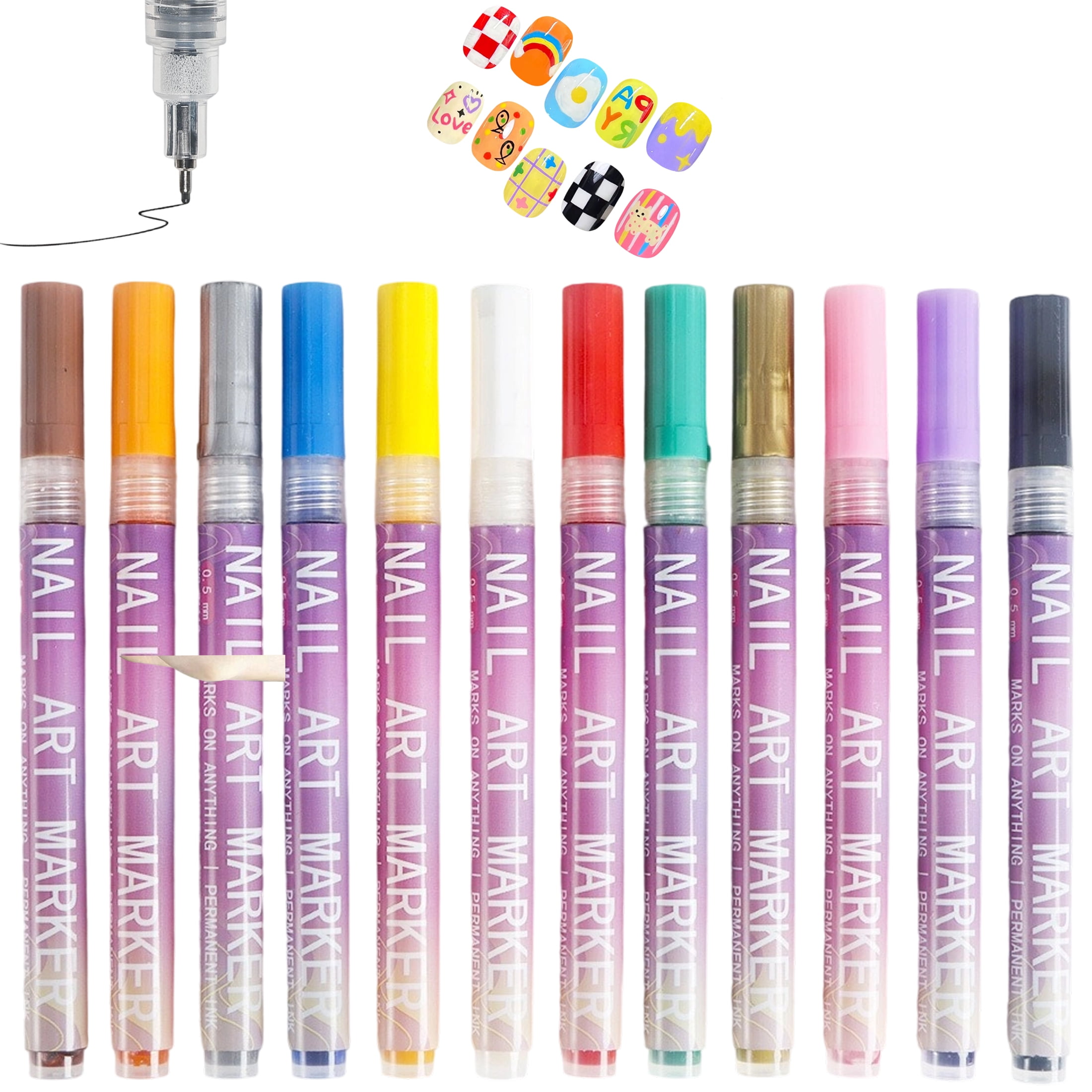 Nail Art Markers for Gel Nails – 12 Color Professional Nail Art Pens Set – Quick-Dry DIY Drawing & Painting Liner Pens for Home Salon & Nail Decoration
