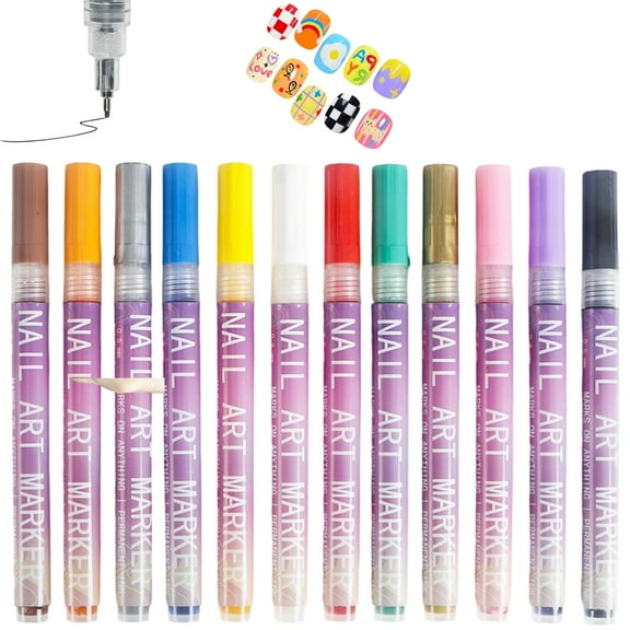 Nail Art Markers for Gel Nails – 12 Color Professional Nail Art Pens Set – Quick-Dry DIY Drawing & Painting Liner Pens for Home Salon & Nail Decoration
