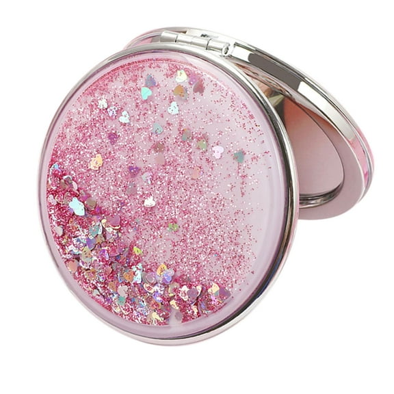 Women Girls Compact Makeup Mirrors Magnifying Magnified Folding Round Mirror Pink-round