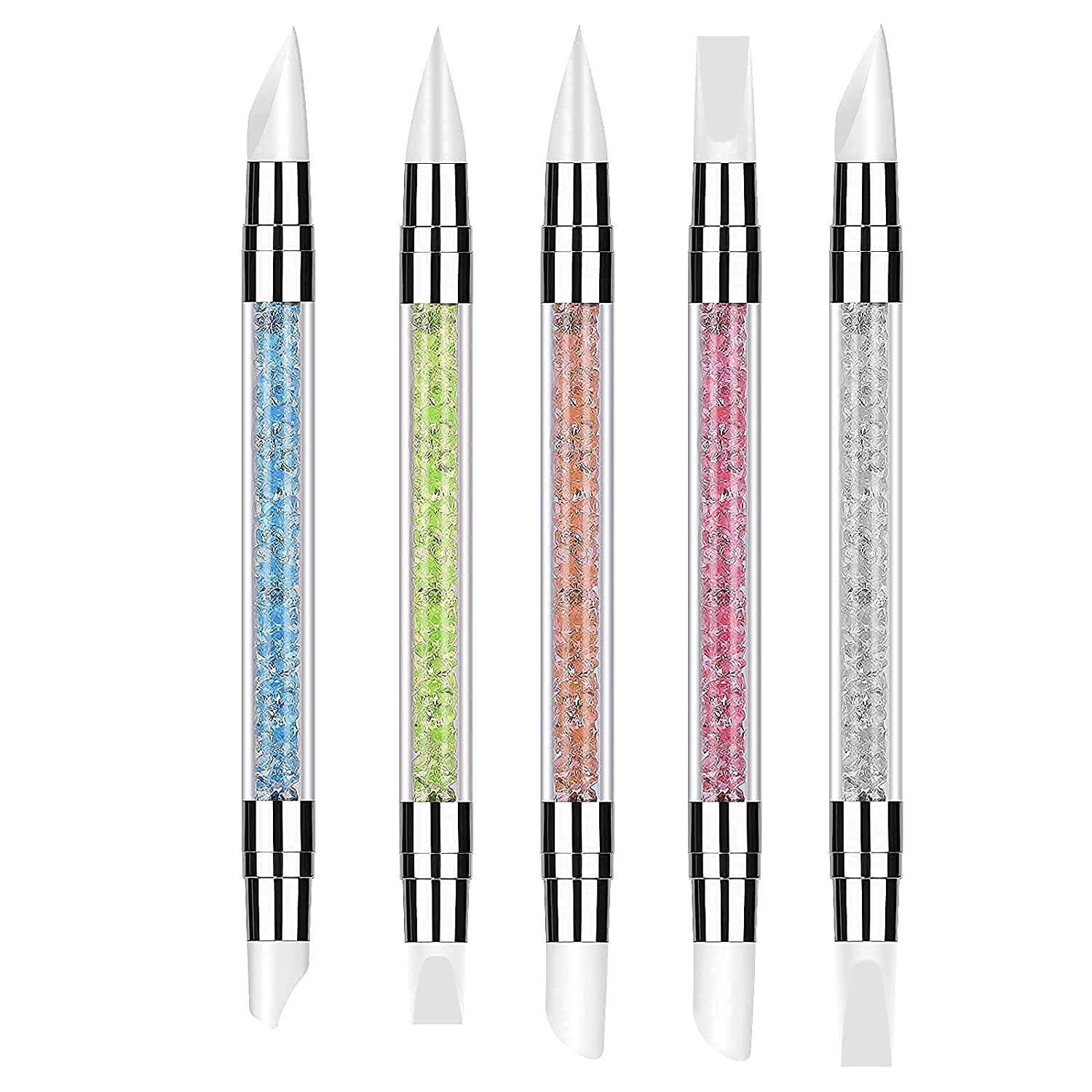 Heldig Nail Art Pen Acrylic Handle Brushes Double Head Silicone Nail Tool Nail Pen for Painting Drawing Dotting 5 ColorsB