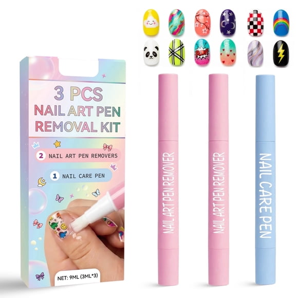 Nail Art Pen Nail Polish Remover & Nail Care Set 2 x Nail Polish Remover, 1 x Nail Care Solution