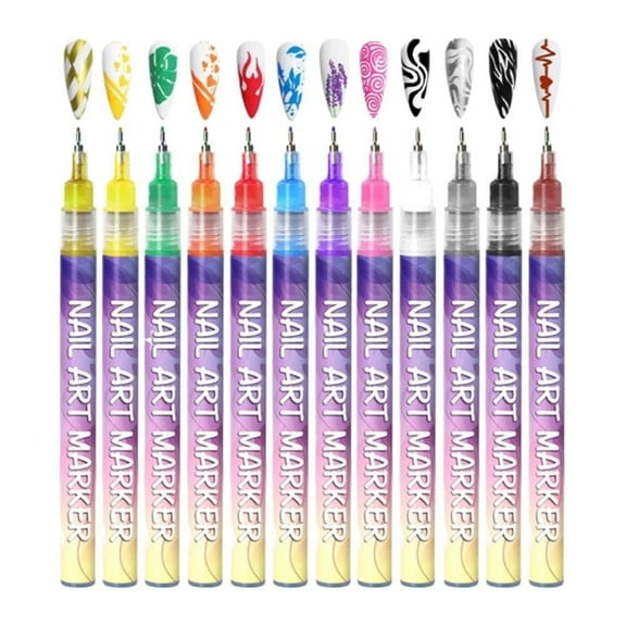 Nail Art Pens 12 Colors, 0.5mm Fine Tip Nail Marker for Dotting & Drawing, Quick-Dry Nail Painting Pen for Home and Salon Use