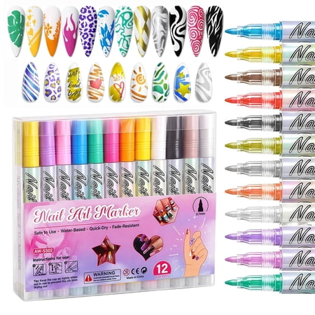 Nail Art Pens 12 Colors, 0.7mm Nail Polish Pens Set Nail Art Markers & Nail Art Kit, Quick Drying Waterproof Acrylic Paint Markers for Nail Art Design,Dotting,Liner,DIY Manicure Tools price history and forecast - BYKXU BYKXU-001