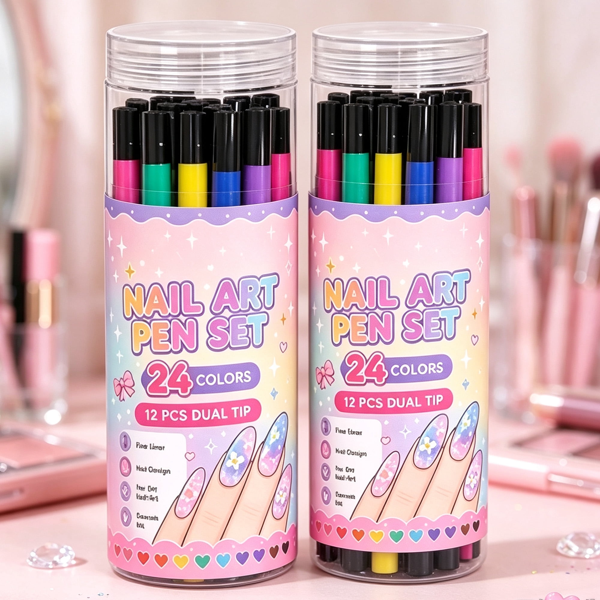 Nail Art Pens, 24 Colors Dual Ended Nail Art Pens Set with Fine Liner ...