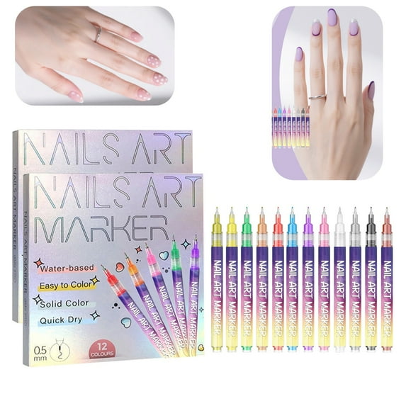 Nail Art Pens Set, 12 Colors Nail Art Markers, 2025 Nail Polish Pens Drawing Painting Pen for Home Salon, Quickly Dry Nail Art Nail DIY Decoration for Adult Kids (12-Colors)