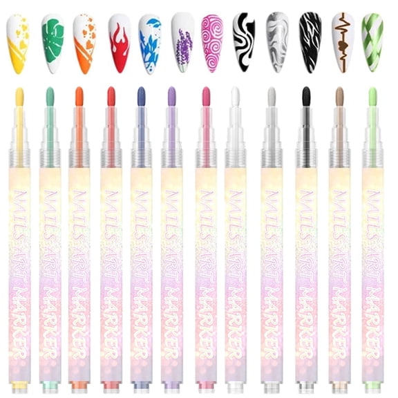 Nail Art Pens Set for Women Girls, Nail Polish Pens Nail Art Drawing Pen, Quick Dry Waterproof Nail Art Painting Pens kit, Home DIY Nail Art Design 12 Colors