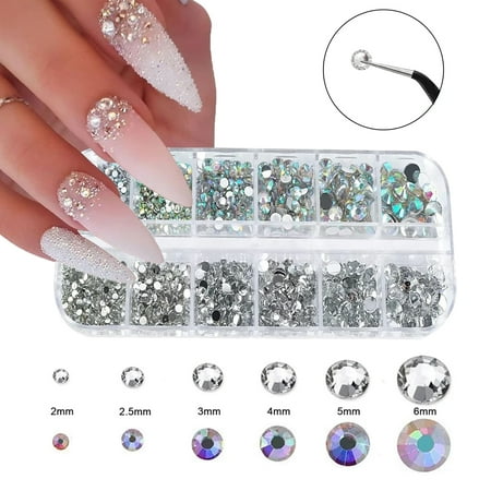 Nail Art Rhinestone Kit - Crystal AB Rhinestone Nail Art Gem with Pickup Tweezers, Manicure Tool for Nails, Clothes
