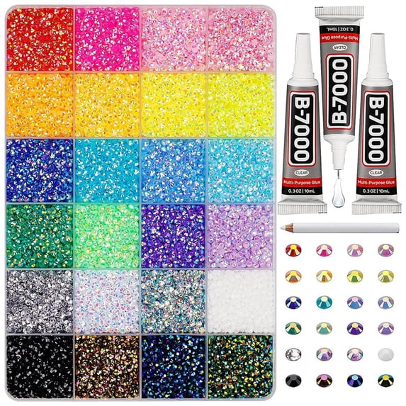 Nail Art Rhinestone Kit with Glue and Tools, Multi-Size Crystal ...