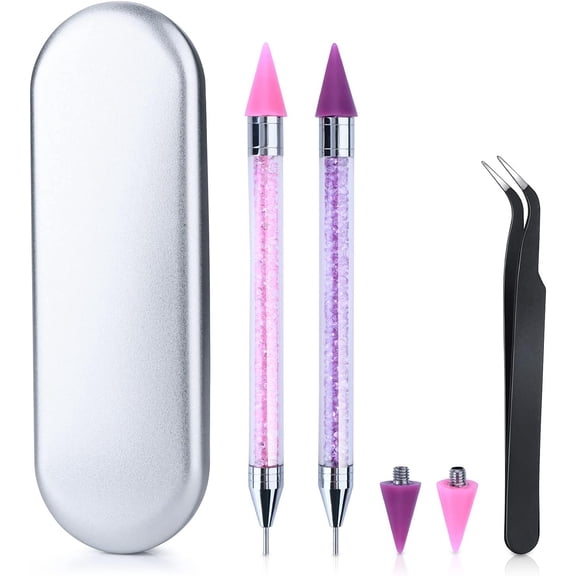Nail Art Rhinestone Picker Tool Kit - Dual Ended Wax Pen with 2 Extra Tips & Tweezer for Gems, Crystals | Professional Nail Design Set for DIY Manicure, Craft