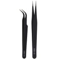 thumbnail image 1 of Nail Art Rhinestones Eyelashes Extension Straight & Curved Tweezers Tool Set-Black, 1 of 10