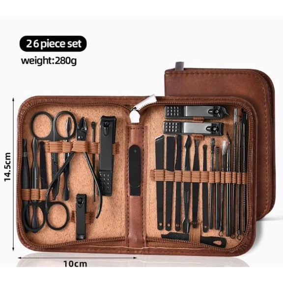 Nail Art Set Professional Nail Clipper Set - 26-Piece Stainless Steel Nail Art Set, Nail Care Tools, for Travel, Home & Salon Use (Brown)
