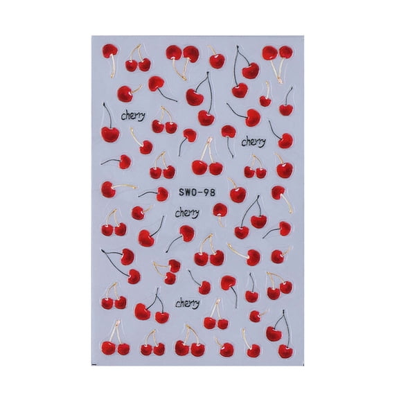Nail Art Stickers Cherry Art Nail Sticker Decals,Nails Decoration Fruit Self-Adhesive DIY Design French Tip Nail Decals,Cute Nail Stickers for Women Girls