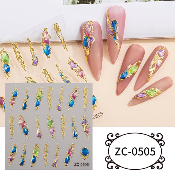 Nail Art Stickers, Nail Decorations, Hot Stamping, Gemstone Soft Rubber Decals, 5D Embossed Nail Stickers